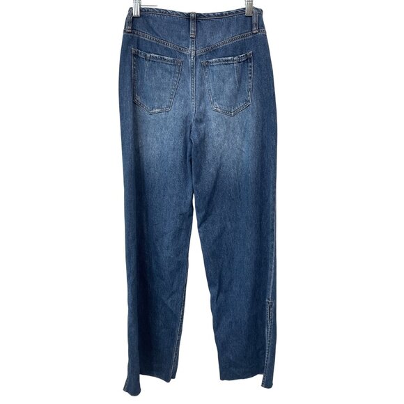 Evereve Ever Slouchy Jeans Size 24 Blue Dark Rinse Slit Distressed Hem Denim NEW - Picture 3 of 9